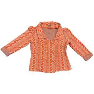 HWR Women’s Jacket Medium Jacquard Double Breasted Orange Ivory